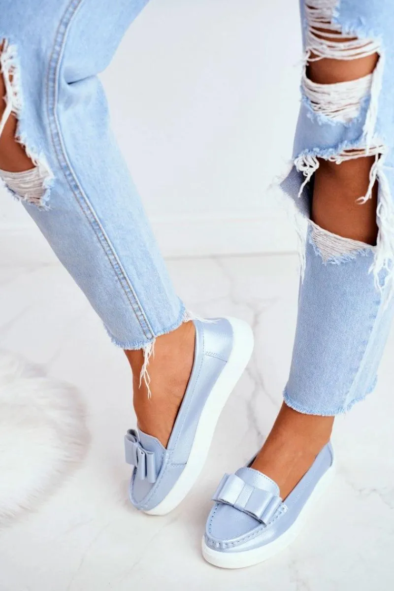 Sale Mokasyny Damskie Skórzane Niebieskie Lovren Damskie Mokasyny Damskie Skórzane