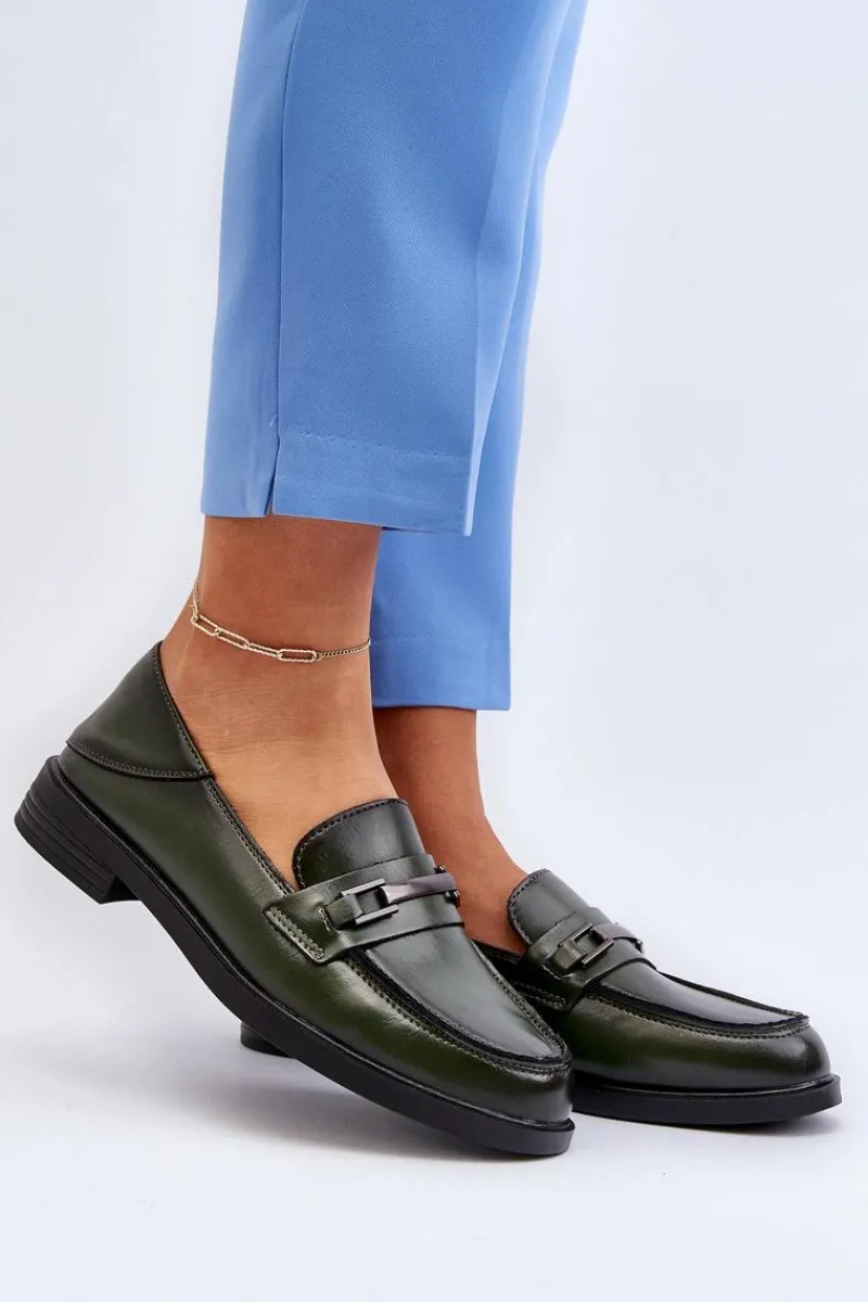 Mokasyny Damskie Skórzane>Buty damskie Vinceza Mokasyny Damskie Skórzane Ciemnozielone Nurea