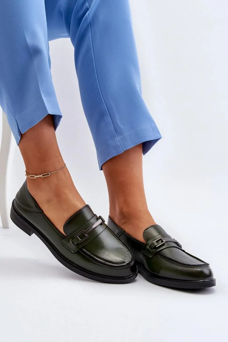 Mokasyny Damskie Skórzane>Buty damskie Vinceza Mokasyny Damskie Skórzane Ciemnozielone Nurea