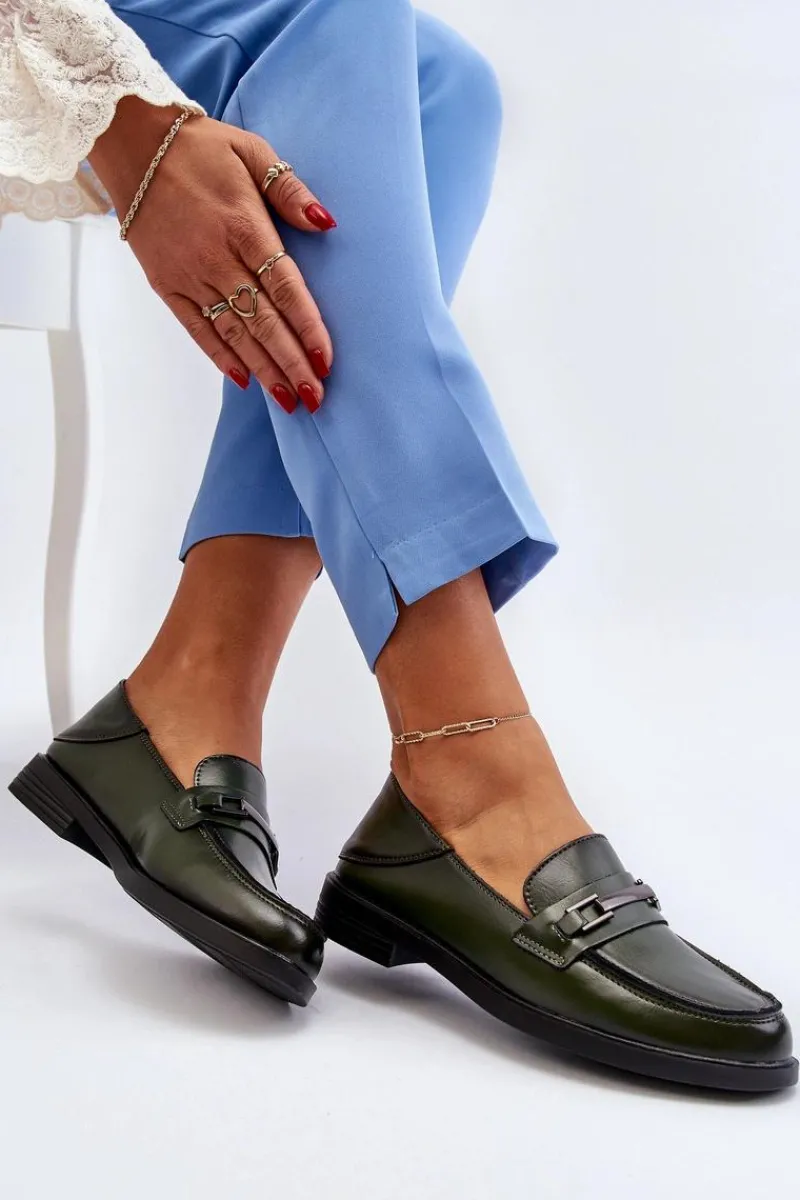 Mokasyny Damskie Skórzane>Buty damskie Vinceza Mokasyny Damskie Skórzane Ciemnozielone Nurea