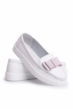 Best Damskie buty S.Barski Mokasyny Damskie Skórzane Biało Różowe Lovren
