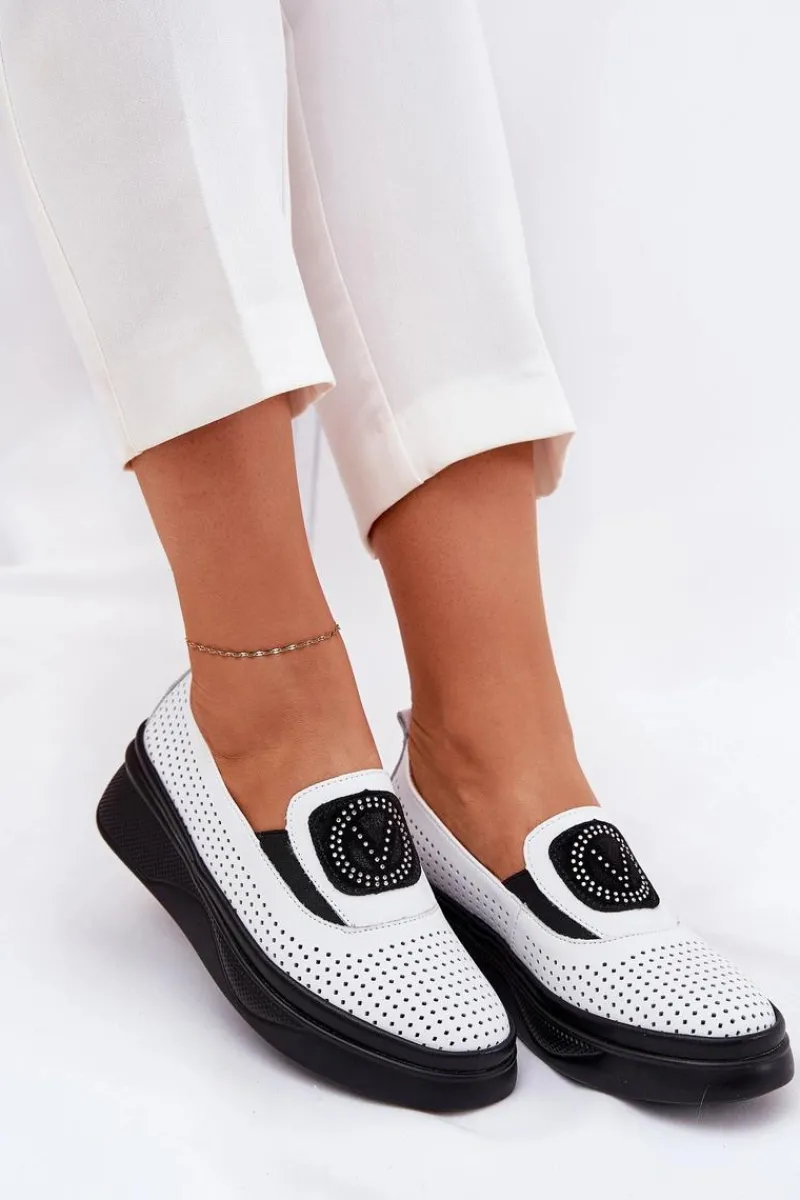 Loafersy Damskie|Mokasyny Damskie Skórzane>Buty damskie Vinceza Mokasyny Damskie Skórzane Na Platformie I Koturnie Vinceza 79522 Białe Biały