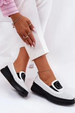 Loafersy Damskie|Mokasyny Damskie Skórzane>Buty damskie Vinceza Mokasyny Damskie Skórzane Na Platformie I Koturnie Vinceza 79522 Białe Biały