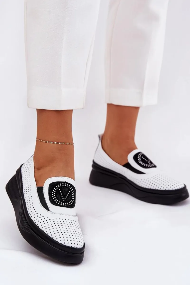 Loafersy Damskie|Mokasyny Damskie Skórzane>Buty damskie Vinceza Mokasyny Damskie Skórzane Na Platformie I Koturnie Vinceza 79522 Białe Biały