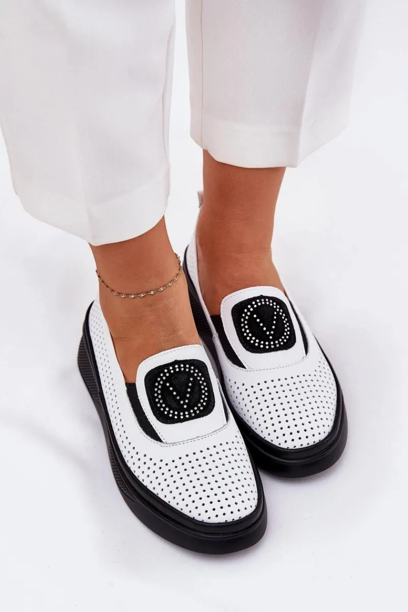 Loafersy Damskie|Mokasyny Damskie Skórzane>Buty damskie Vinceza Mokasyny Damskie Skórzane Na Platformie I Koturnie Vinceza 79522 Białe Biały
