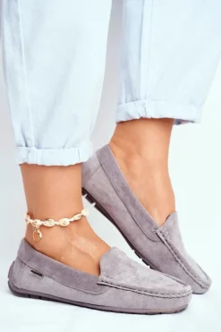 Loafersy Damskie|Mokasyny Damskie Zamszowe>Evento Mokasyny Damskie Szare Zamszowe Morreno Szary