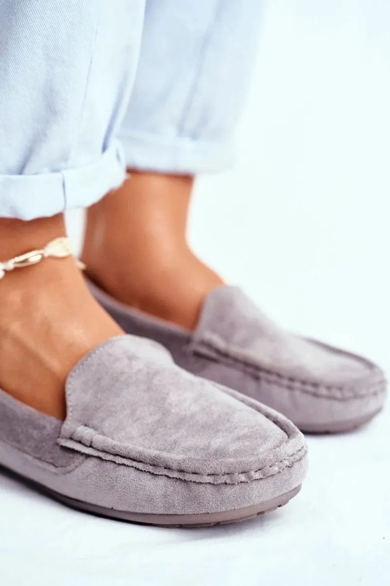 Loafersy Damskie|Mokasyny Damskie Zamszowe>Evento Mokasyny Damskie Szare Zamszowe Morreno Szary