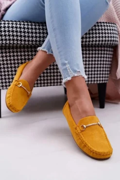 Best Boto Mokasyny Damskie Żółte Zamszowe Sonnero