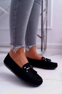 Mokasyny Damskie Zamszowe>Damskie buty S.Barski Mokasyny Damskie Wygodne Czarne Sellar