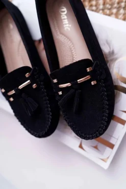 Mokasyny Damskie Zamszowe>Damskie buty S.Barski Mokasyny Damskie Wygodne Czarne Sellar