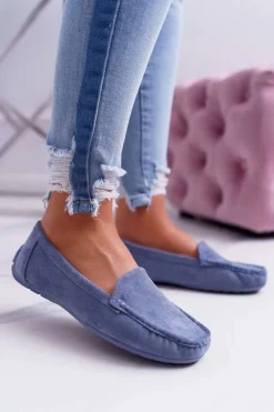 Online Boto Mokasyny Damskie Wygodne Eko-zamsz Niebieskie Lemma