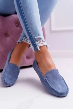 Online Boto Mokasyny Damskie Wygodne Eko-zamsz Niebieskie Lemma
