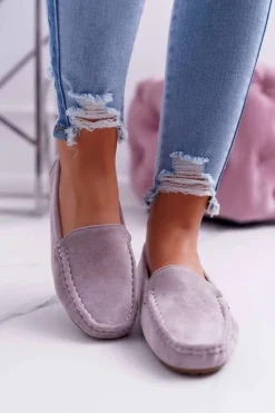 Outlet Mokasyny Damskie Wygodne Eko-zamsz Lila Róż Lemma Damskie Mokasyny Damskie Zamszowe