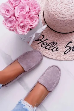 Outlet Mokasyny Damskie Wygodne Eko-zamsz Lila Róż Lemma Damskie Mokasyny Damskie Zamszowe