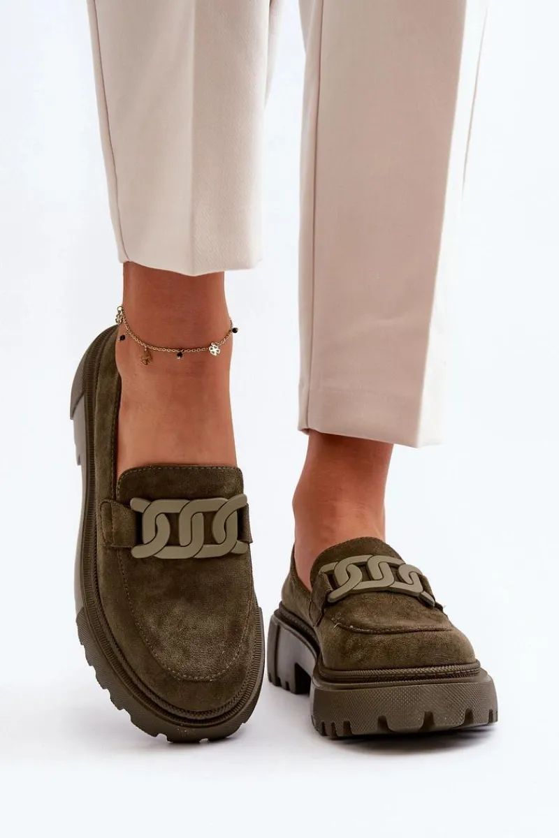 Mokasyny Na Platformie|Mokasyny Damskie Zamszowe>Boto Mokasyny Damskie Z Łańcuchem Ciemnozielone Mevre
