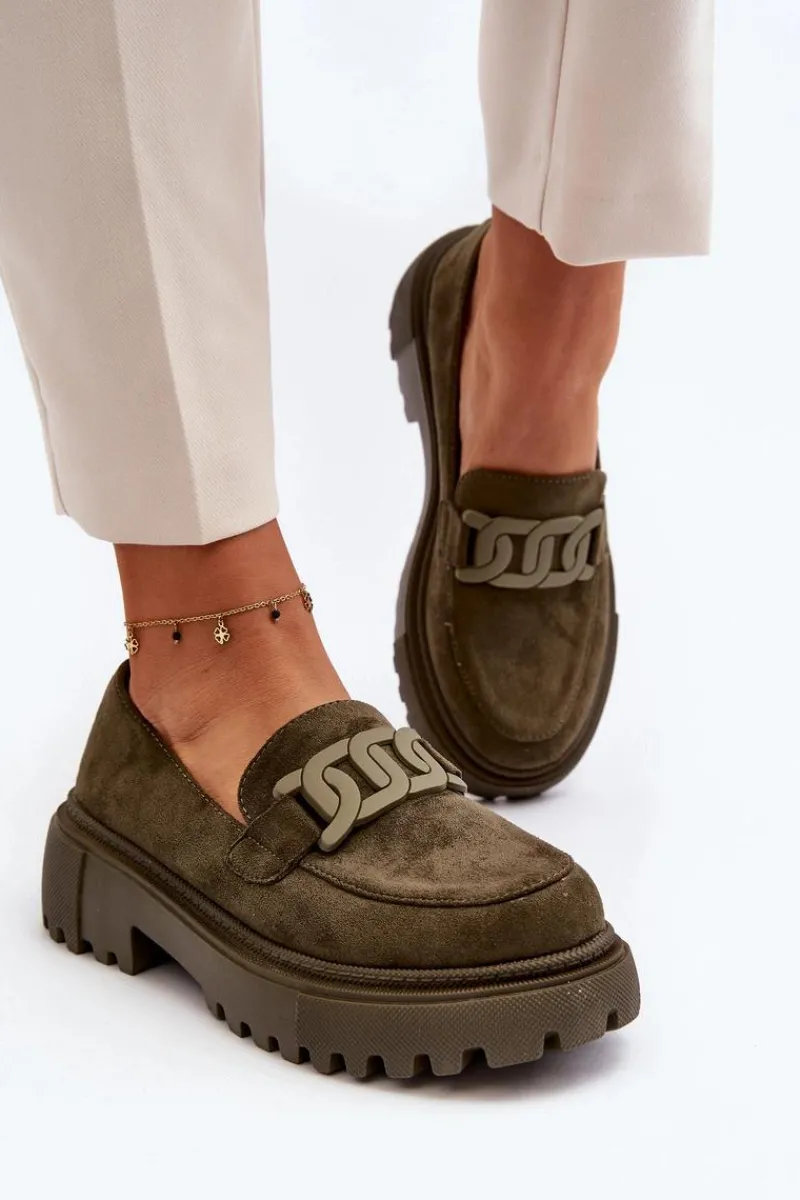 Mokasyny Na Platformie|Mokasyny Damskie Zamszowe>Boto Mokasyny Damskie Z Łańcuchem Ciemnozielone Mevre