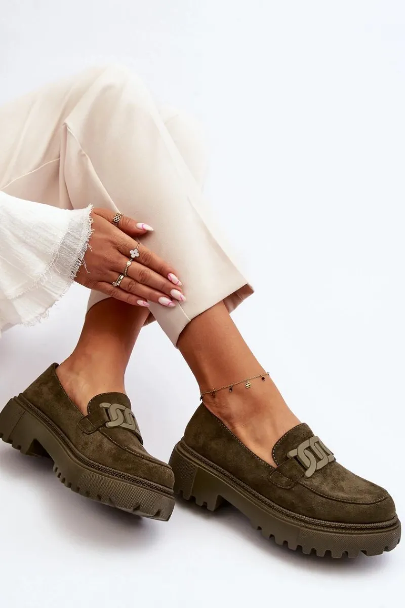 Mokasyny Na Platformie|Mokasyny Damskie Zamszowe>Boto Mokasyny Damskie Z Łańcuchem Ciemnozielone Mevre