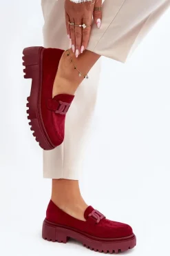 Online Boto Mokasyny Damskie Z Łańcuchem Bordowe Mevre