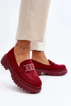 Online Boto Mokasyny Damskie Z Łańcuchem Bordowe Mevre