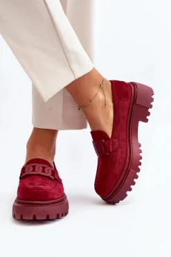 Online Boto Mokasyny Damskie Z Łańcuchem Bordowe Mevre