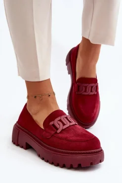 Online Boto Mokasyny Damskie Z Łańcuchem Bordowe Mevre