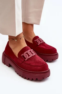 Online Boto Mokasyny Damskie Z Łańcuchem Bordowe Mevre