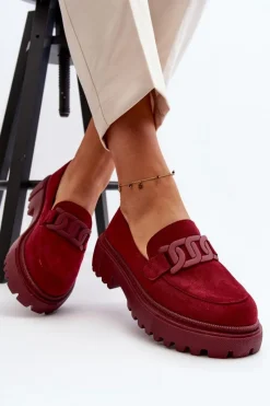 Online Boto Mokasyny Damskie Z Łańcuchem Bordowe Mevre