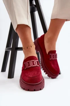 Online Boto Mokasyny Damskie Z Łańcuchem Bordowe Mevre