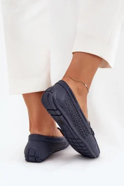 Loafersy Damskie|Mokasyny Damskie Skórzane></noscript>Boto Mokasyny Damskie Z Ażurowym Wzorem I Wiązaniem Granatowe Mirisa Niebieski