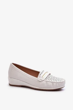 Hot Evento Mokasyny Damskie Z Ażurowym Wzorem Eko Skóry Zgaszona Białe Nassnema