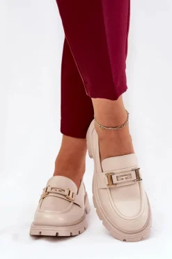 Boto Mokasyny Damskie Z Eko Skóry Beżowe Lomnela
