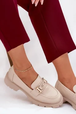 Boto Mokasyny Damskie Z Eko Skóry Beżowe Lomnela