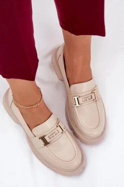 Boto Mokasyny Damskie Z Eko Skóry Beżowe Lomnela