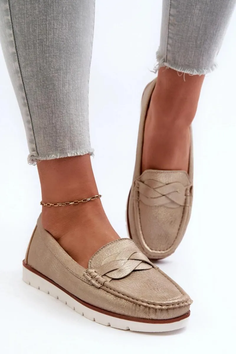 Outlet Evento Mokasyny Damskie Z Eko Skóry Złote Nestalia Złoty
