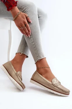 Outlet Evento Mokasyny Damskie Z Eko Skóry Złote Nestalia Złoty
