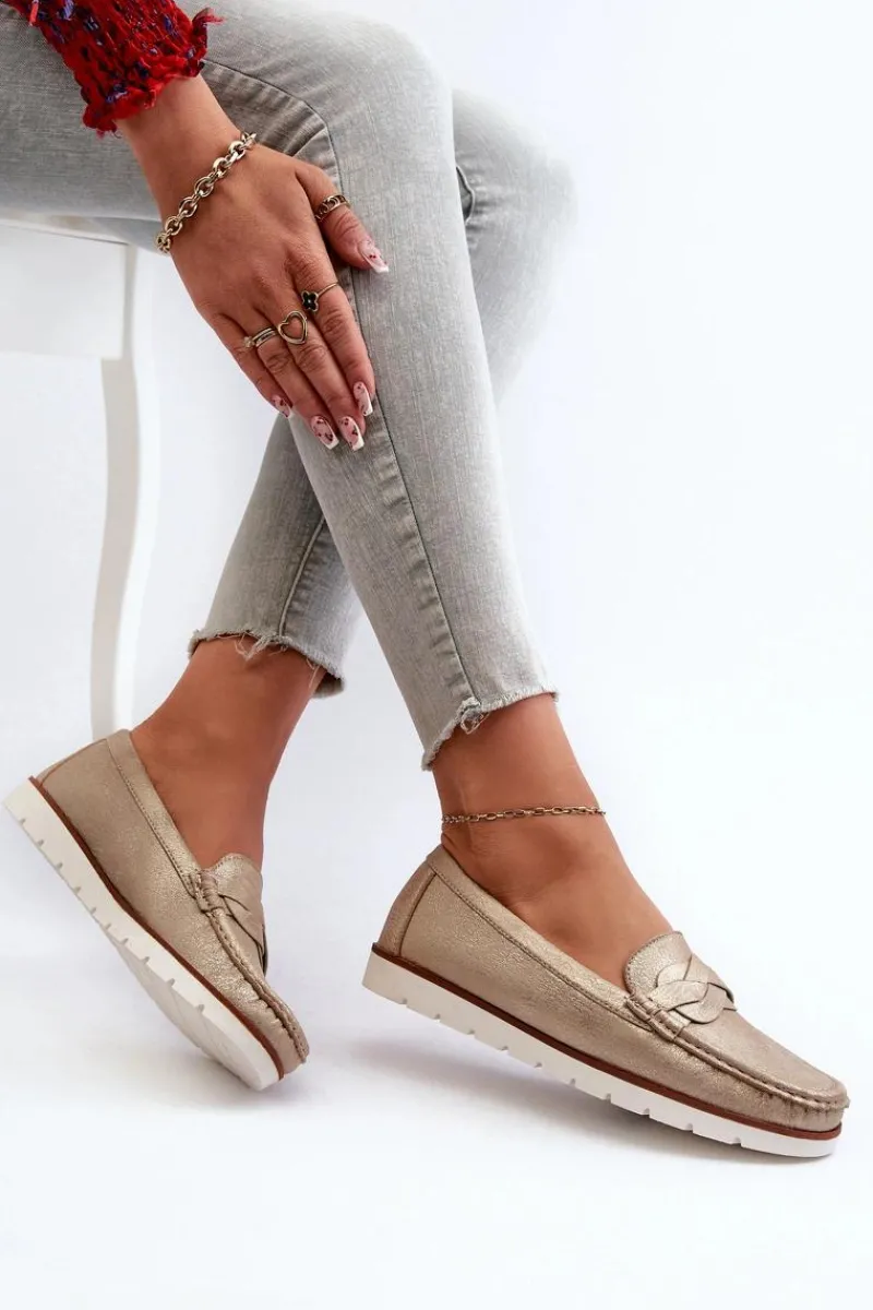 Outlet Evento Mokasyny Damskie Z Eko Skóry Złote Nestalia Złoty