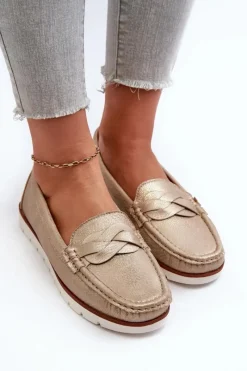 Outlet Evento Mokasyny Damskie Z Eko Skóry Złote Nestalia Złoty
