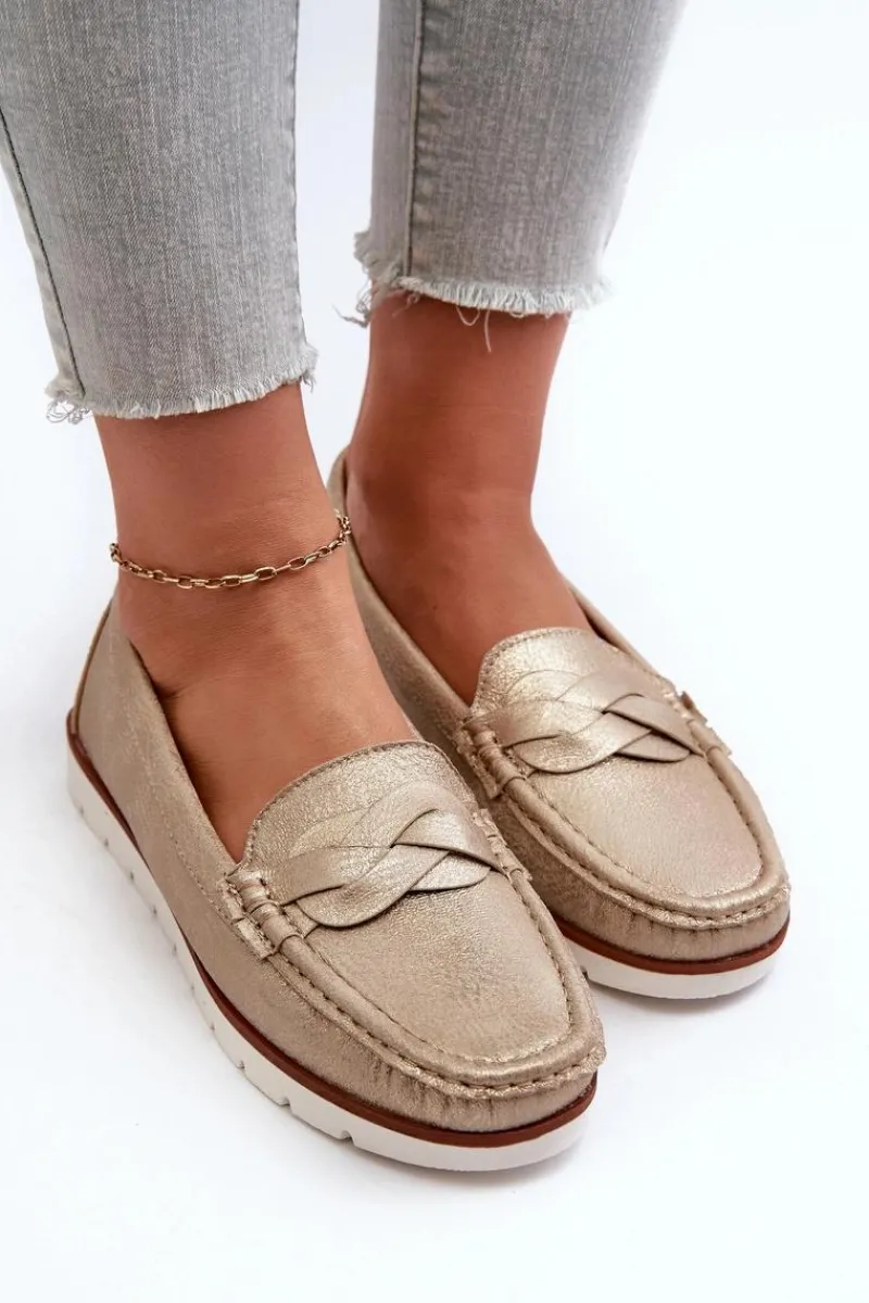Outlet Evento Mokasyny Damskie Z Eko Skóry Złote Nestalia Złoty