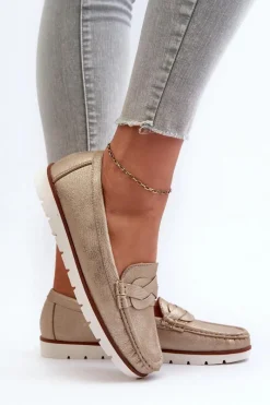 Outlet Evento Mokasyny Damskie Z Eko Skóry Złote Nestalia Złoty