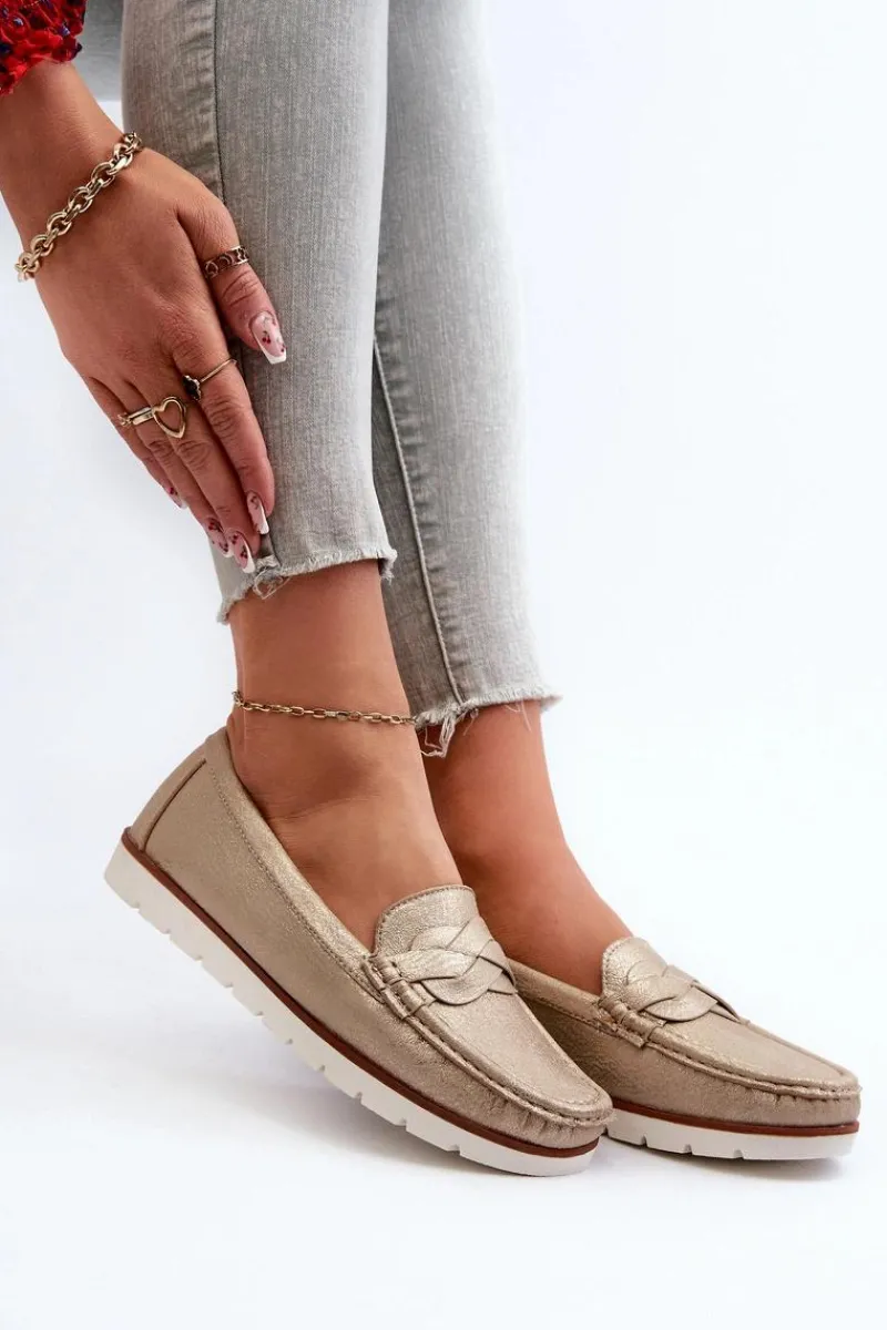 Outlet Evento Mokasyny Damskie Z Eko Skóry Złote Nestalia Złoty