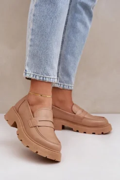 Online Mokasyny Damskie Z Eko Skóry Beżowe Sendall Damskie Loafersy Damskie|Mokasyny Płaskie