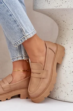 Online Mokasyny Damskie Z Eko Skóry Beżowe Sendall Damskie Loafersy Damskie|Mokasyny Płaskie