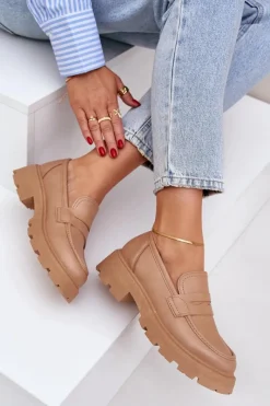 Online Mokasyny Damskie Z Eko Skóry Beżowe Sendall Damskie Loafersy Damskie|Mokasyny Płaskie