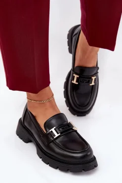 New Mokasyny Damskie Z Eko Skóry Czarne Lomnela Damskie Loafersy Damskie|Mokasyny Płaskie