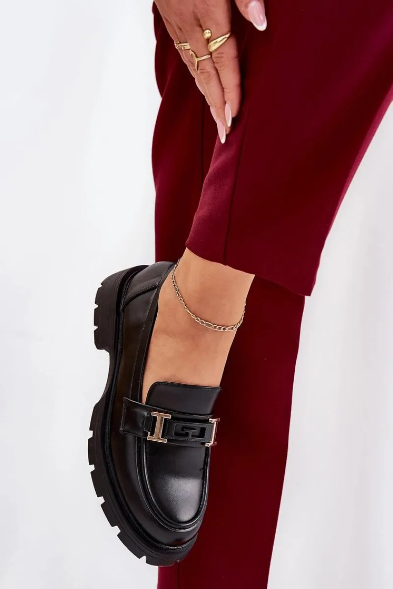 New Mokasyny Damskie Z Eko Skóry Czarne Lomnela Damskie Loafersy Damskie|Mokasyny Płaskie