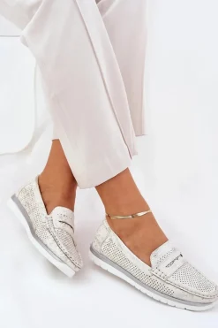 Loafersy Damskie|Mokasyny Damskie Skórzane>Evento Mokasyny Damskie Z Eko Skóry Srebrne Bralithia Srebrny