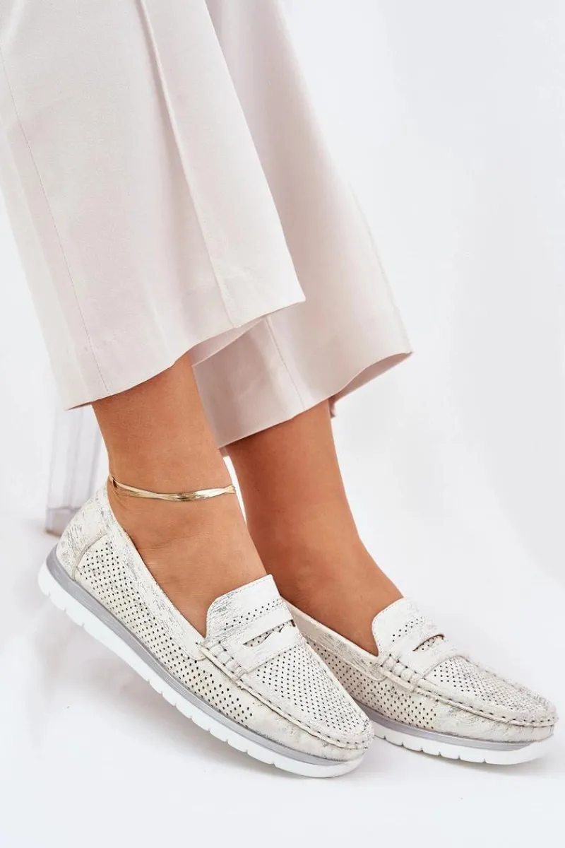 Loafersy Damskie|Mokasyny Damskie Skórzane>Evento Mokasyny Damskie Z Eko Skóry Srebrne Bralithia Srebrny