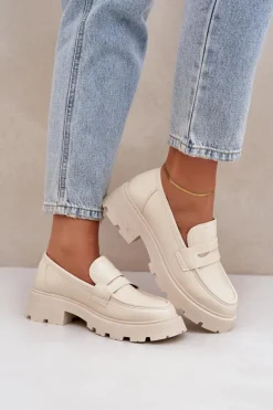 Loafersy Damskie|Mokasyny Damskie Skórzane>Boto Mokasyny Damskie Z Eko Skóry Jasnobeżowe Sendall