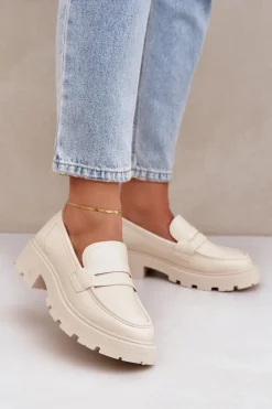 Loafersy Damskie|Mokasyny Damskie Skórzane>Boto Mokasyny Damskie Z Eko Skóry Jasnobeżowe Sendall