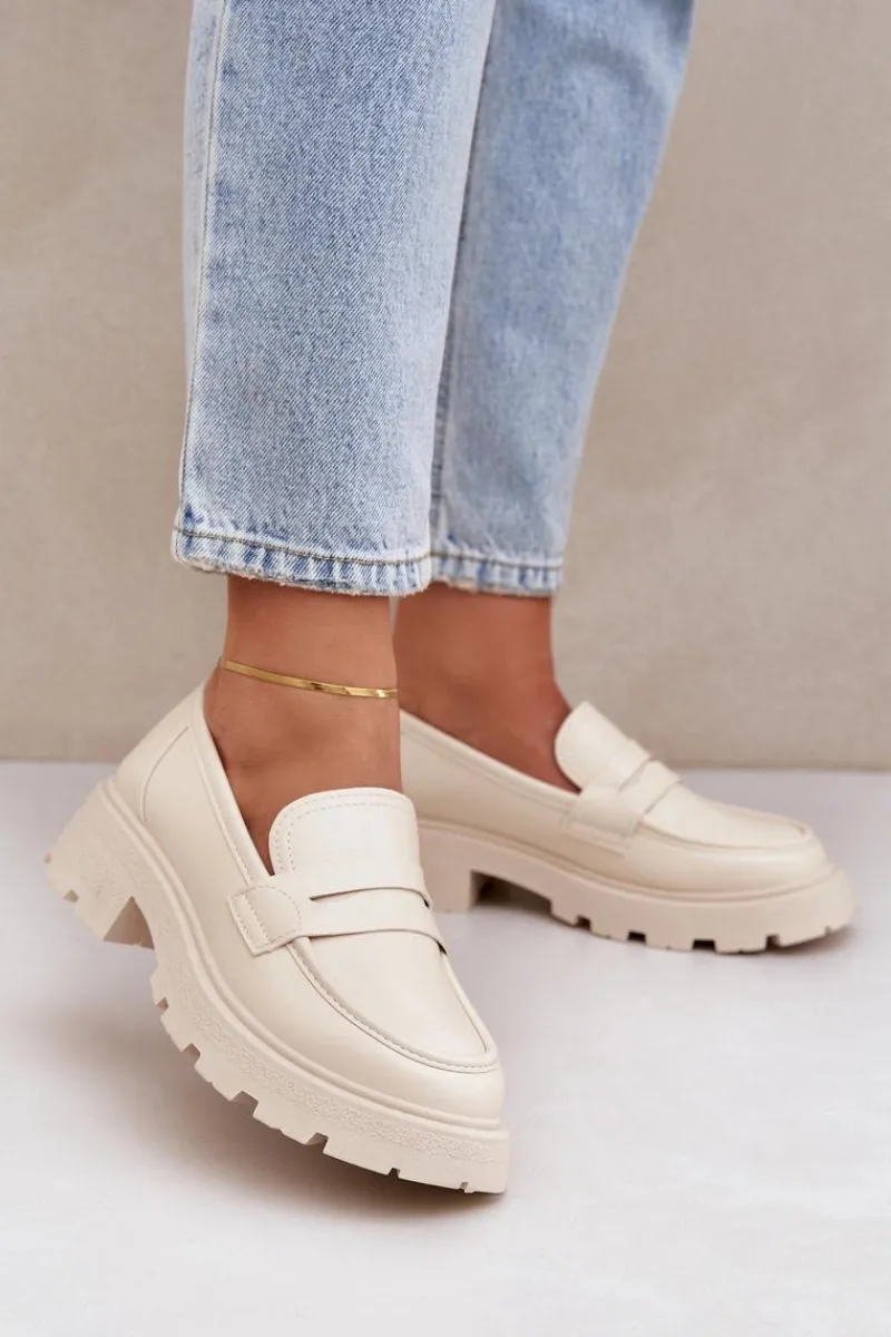 Loafersy Damskie|Mokasyny Damskie Skórzane>Boto Mokasyny Damskie Z Eko Skóry Jasnobeżowe Sendall